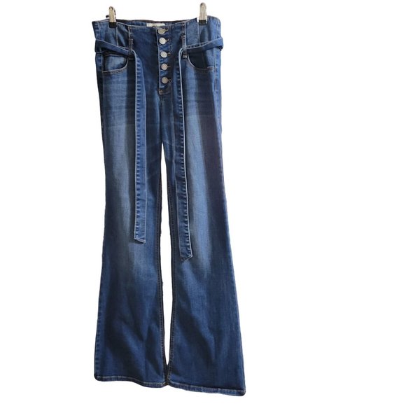 Black Label Medium Wash High Rise Button Fly Flare Jeans Women's Medium 1085 - Picture 2 of 7
